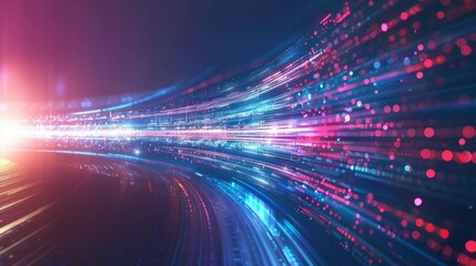 Abstract technology big data background concept: digital data flow motion, transfer and storage of data sets, blockchain technology, server infrastructure, and high-speed internet connectivity


