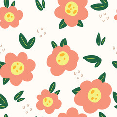 Seamless children's pattern with magical flowers. Creative children's urban texture for fabric, packaging, textiles, wallpaper, clothing. Seamless background with creative decorative flowers.