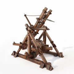 3D Render, Low Poly style of epic siege weapons on a battlefield, on isolated white background, Generative AI