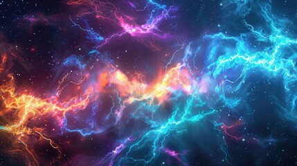 Electric colors and patterns forming a vibrant space-inspired visual.