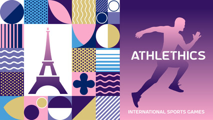 International sports games athletics poster background. Banner of Paris summer world sports competition