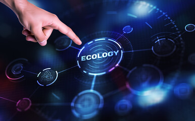 Abstract Ecology Background. Hand clicks on ecology icon