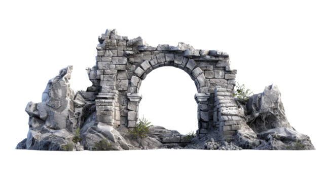 Castle ruin, arch door, low poly, game asset, low polygonal geometric