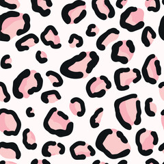 Leo print on white background, pink spots, seamless pattern.