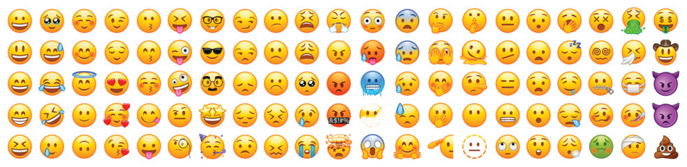 Big set of yellow emoji icons
