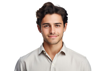 Handsome young brunette man wearing eyeglasses and shirt isolated on transparent background for professional and casual use in design projects