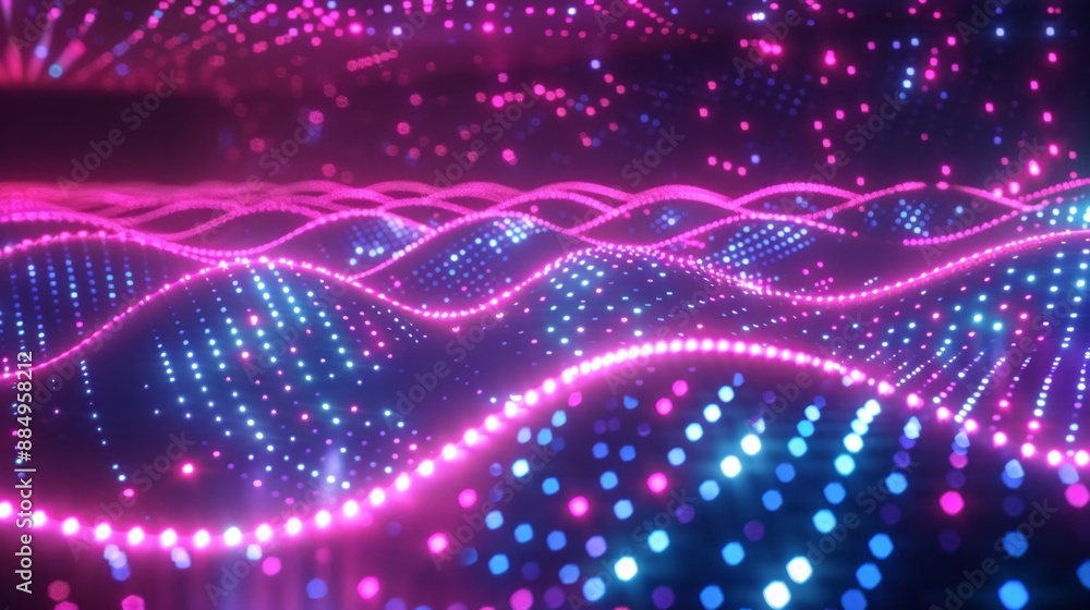 Aufkleber abstract futuristic technology network wave lines grid surface on neon glowing background