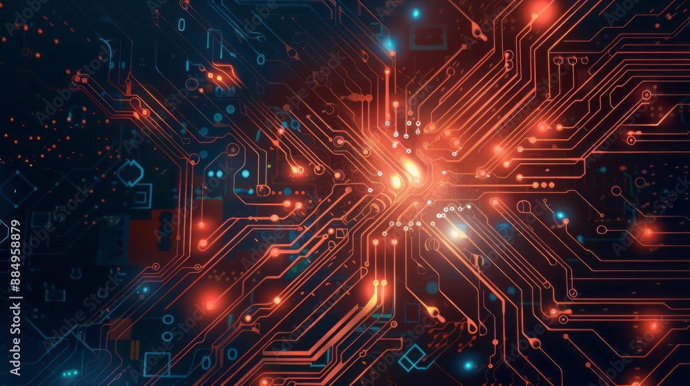 Poster abstract electric technology background with vibrant vector illustration featuring dynamic circuit p