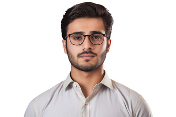 Fototapeta premium Handsome young Pakistani man with eyeglasses and shirt isolated on transparent background