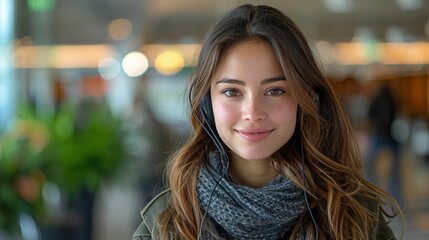 Smiling customer service representative wearing glasses and a headset in a modern office, ready to assist customers with inquiries.