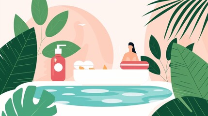 Comprehensive wellness program illustration, featuring various treatment modalities like massage, hydrotherapy, and nutritional guidance for holistic well-being