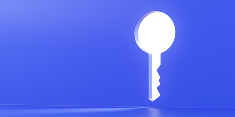 House key hole and empty blue background, buy or rent an apartment