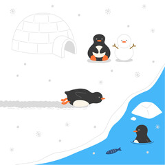 This is a clip art of a cute penguin character.
Antarctic village winter scenery and a little Christmas atmosphere.