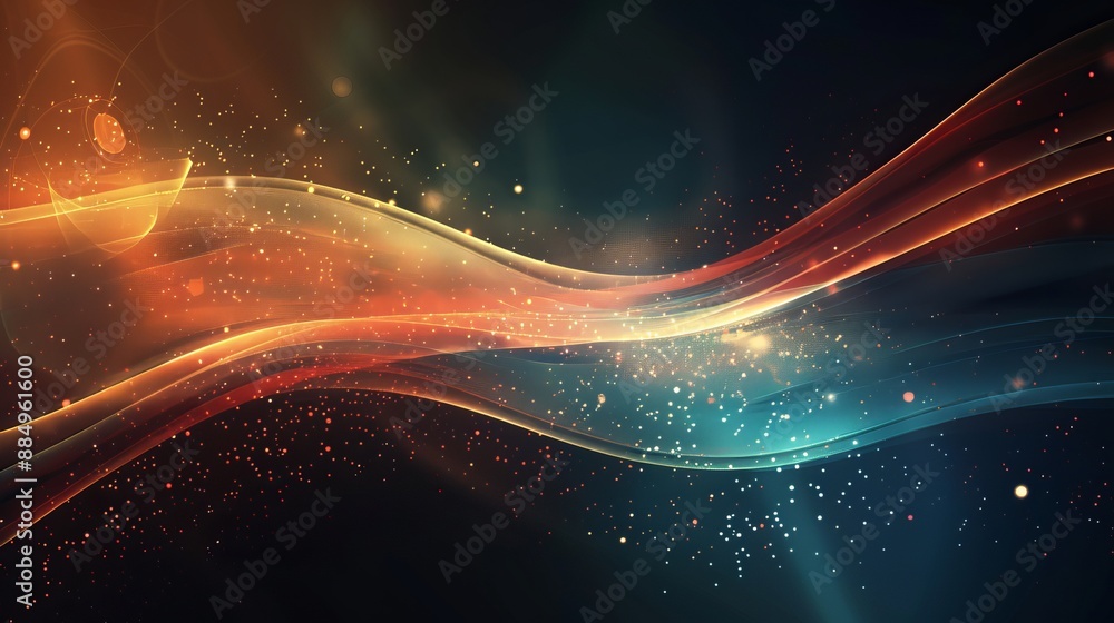Poster abstract technology background with illuminated light streaks on dark backdrop, featuring futuristic