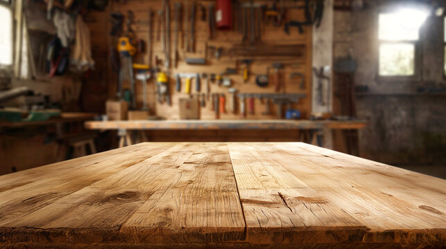 Wooden table in the carpentry workshop