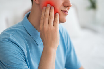 Man with toothache, periodontal disease in wisdom teeth