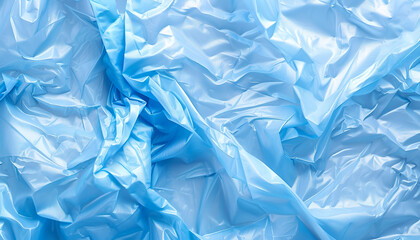 Obraz premium Crumpled light blue plastic bag as background, top view