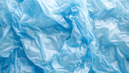 Obraz premium Crumpled light blue plastic bag as background, top view