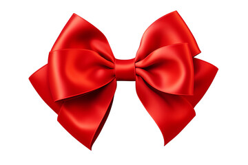 Red ribbon bow for gift box decoration, elegant festive ornament, shiny red ribbon with bow, isolated PNG on transparent background, perfect for christmas, birthday, and holiday gift wrapping designs