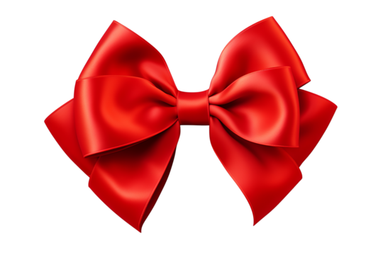Red ribbon bow for gift box decoration, elegant festive ornament, shiny red ribbon with bow, isolated PNG on transparent background, perfect for christmas, birthday, and holiday gift wrapping designs