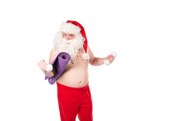 Funny Santa Claus is sick with a cold. White background. 