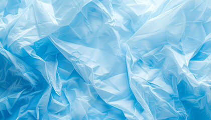 Obraz premium Crumpled light blue plastic bag as background, top view