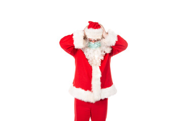 Funny Santa Claus is sick with a cold. White background.