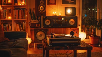 Cozy Living Room with a Vintage Turntable
