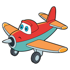 Airplane cartoon character with big eyes isolated illustration