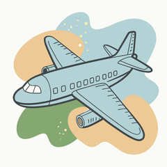 Cartoon plane. Plane with medical mask travel themed doodle . Plane with medical mask. Plane with medical mask. Illustration , cartoon airplane.