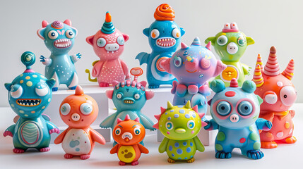 Fototapeta premium A collection of colorful kids' toys. There are drawings of fun cartoon characters.