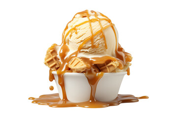 Fototapeta premium Creamy vanilla ice cream scoops in a bowl isolated on transparent background, ideal for food and dessert menus or advertising
