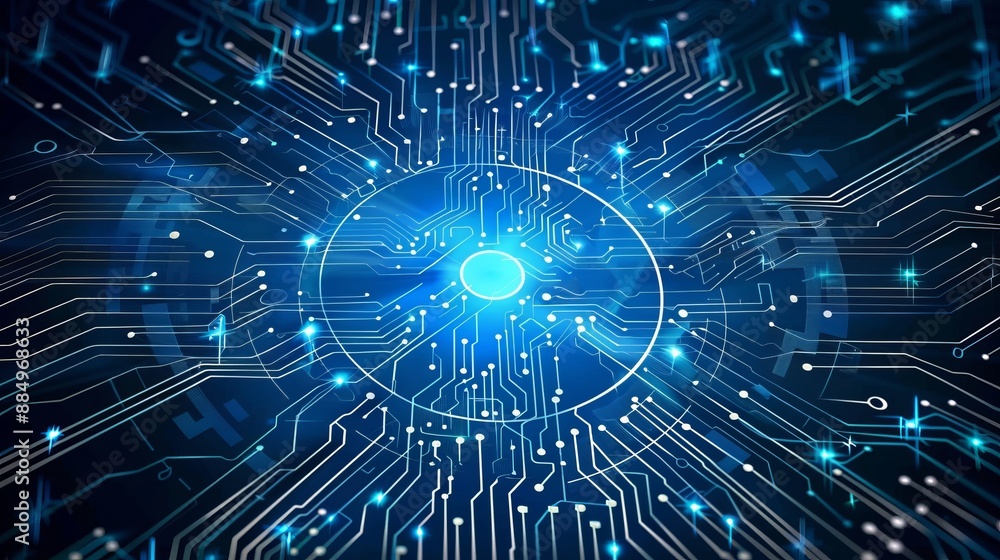 Poster abstract blue circle and circuit electronic technology innovation concept vector background with glo