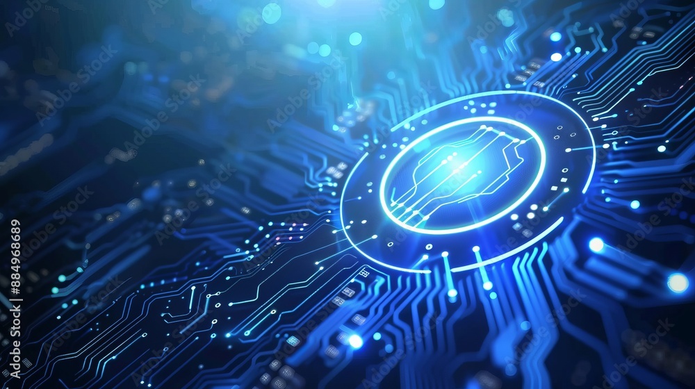 Poster abstract blue circle and circuit electronic technology innovation concept vector background with glo