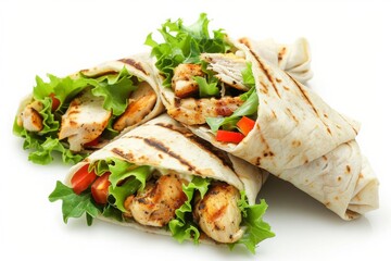 Delicious Grilled Chicken Wraps Isolated on a white background 