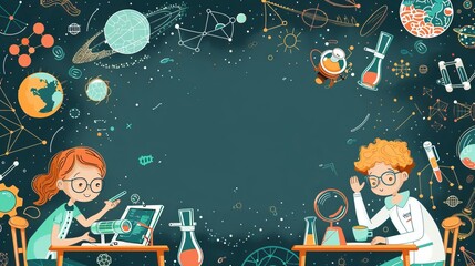 Border or frame design for kids' technology education: engaging stem professions learning for children including programming, web design, game development, ai, and online courses. Vibrant engineering