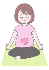 マタニティヨガで瞑想のポーズをする妊婦のイラスト