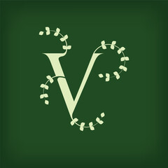 Premium leaf typography, Letter V Initials Logo. Symbol icon design. Unique leaf combination. Flat Vector Design.