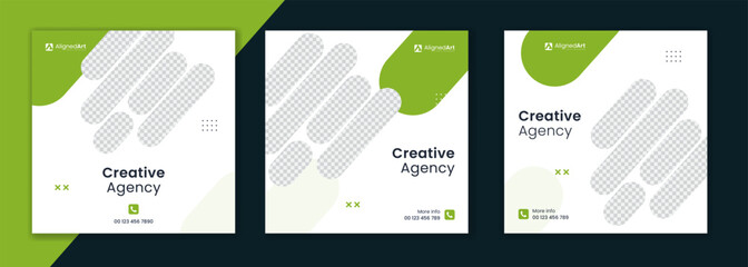 Green creative business social media post template design, corporate editable square website promotion advertisement carousel for digital marketing agency