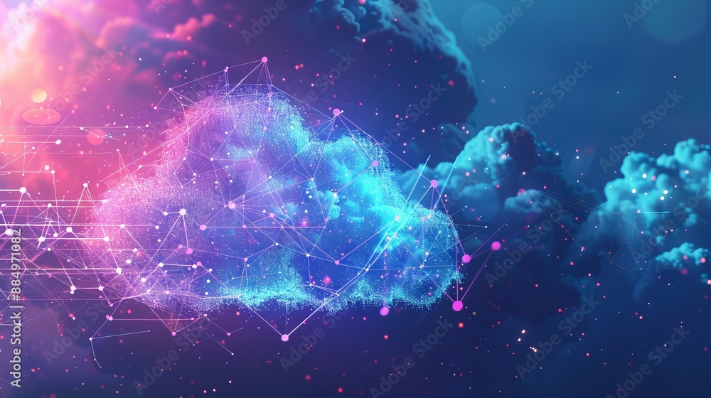 Poster cloud computing data transfer with futuristic digital technology concept: high-speed big data transm