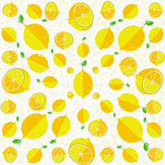 Cute Vector Lemon Hand drawn seamless patterns set. Cartoon summer fruit slice, fresh green leaves, yellow lemons background. Lemonade print repeat texture for wallpaper, fabric design, paper, textile