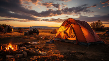 A tent in a field. Created with generative AI