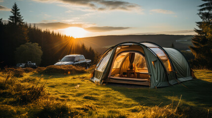 A tent in a field. Created with generative AI