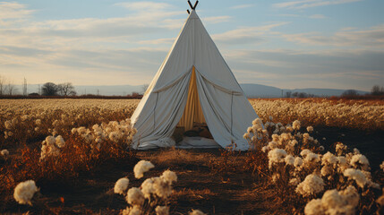 A tent in a field. Created with generative AI