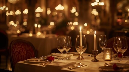 expensive restaurant interior, with a romantic atmosphere