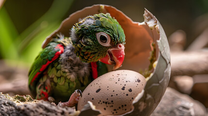 Intricate Moments of a Hatching Baby Parrot Emerging from Eggshell in Natural Habitat