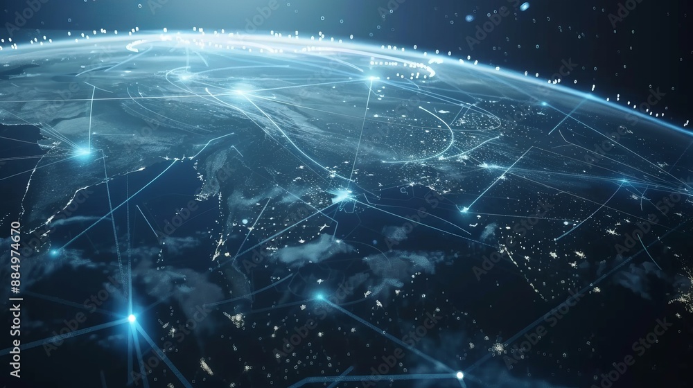 Aufkleber global connectivity network: futuristic technology backdrop featuring connection lines around earth'
