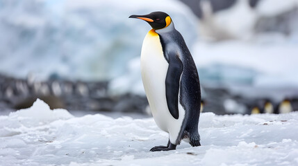 Fototapeta premium Magnificent Adult Penguin Standing Proudly on Icy Shoreline in Natural Surroundings