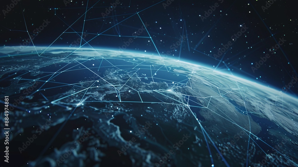 Aufkleber global connectivity network: futuristic technology backdrop featuring connection lines around earth'