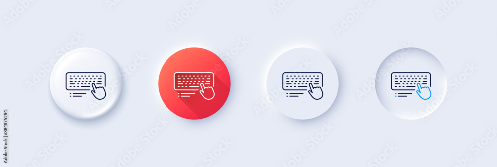 Poster keyboard line icon. neumorphic, red gradient, 3d pin buttons. computer component device sign. line i